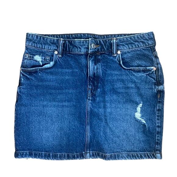 Allsaints Distressed Denim Jean Mini Skirt Size 8 - Picture 1 of 3